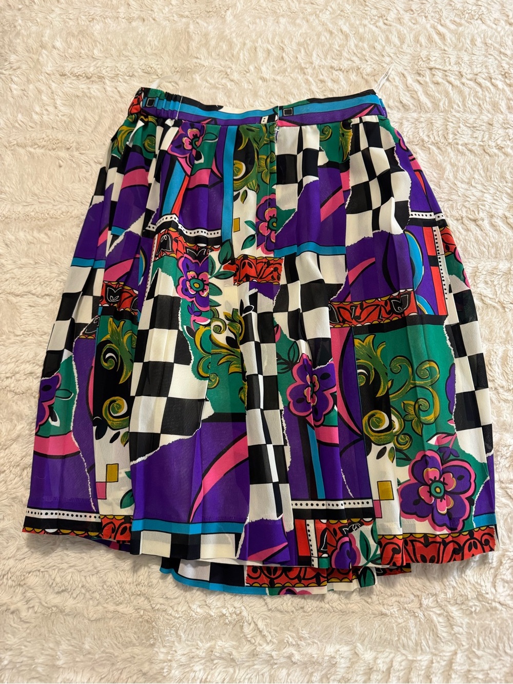 VINTAGE 80s/90s COLORBLOCK CHECKERBOARD PLEATED MIDI SKIRT - Picture 3 of 4